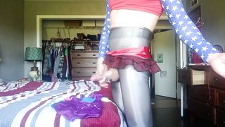 LycraLove7 sundress up like Wonder Chicks with a Weenie for Halloween.