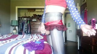 LycraLove7 sundress up like Wonder Chicks with a Weenie for Halloween.