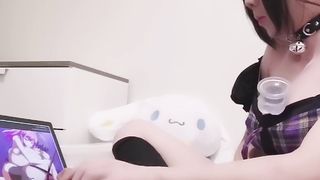 Trans damsels sees manga porn and jerks after college