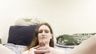 Adorable trans gal fondles herself until she shoots a load