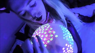 Halloween kittygirl Jenby plays with caned mayo and rails a balloon to ejaculation