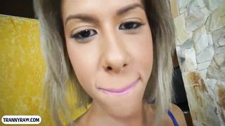 Teenie ladyboy has a lil' bod but takes a rock-hard ass fucking ravaging