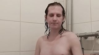 Muddy-Chat and Fap-Off Girlcock in the Bathroom