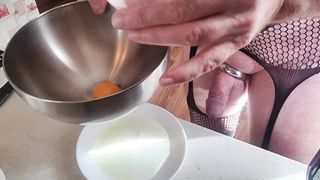 Bare kitchen. Pasta carbonara.