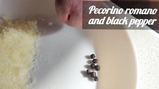 Bare kitchen. Pasta carbonara.