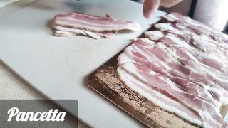 Bare kitchen. Pasta carbonara.