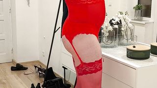 In the hall in the crimson underwear