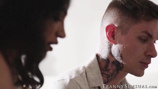 Aroused shemale Jessy Dubai eagerly barebacks me until she jizzes