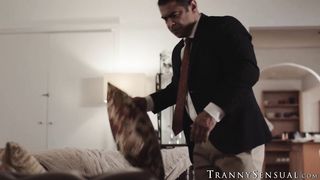 Awesome shemale Kate Zoha opens her legs to get barebacked real hard