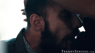 Two big dicked guys pleasure the big boobed transgender Sofia Sanders