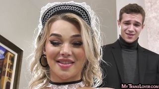 GENDERX - Huge-titted Transgirl maid barebacked by manager after cleaning