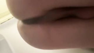 BIG BLACK COCK faux-cock bang in bathroom