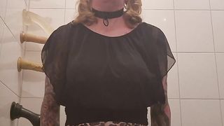 Sissy bi-atch urinates while railing a fuck stick