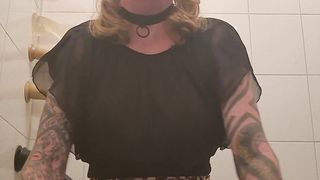 Sissy bi-atch urinates while railing a fuck stick