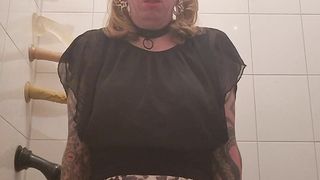 Sissy bi-atch urinates while railing a fuck stick