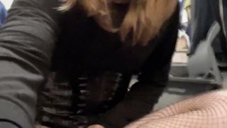 Trans egghead Kendal erupts with jism sitting on hard-on