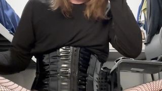 Trans egghead Kendal erupts with jism sitting on hard-on