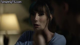 INVITING TRANSSEXUAL - Big-chested tattooed TRANSSEXUAL COUGAR barebacked by dude after cockblowing