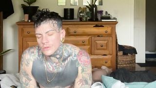 Polishing my snatch into the sofa until I jizm-Butch, FTM, Muscles, Tats