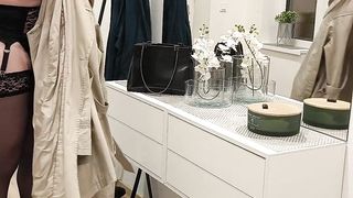 In the hall in black undergarments