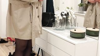 In the hall in black undergarments