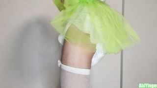 Sissy Damsel Masturbating Off and Dancing in her Green Tutu