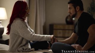 Redhead TS stepmom Foxxy and I have bonding together through bareback sesh