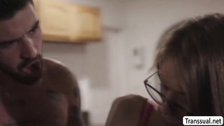 Stepbros friend bareback fucks his TS stepsister