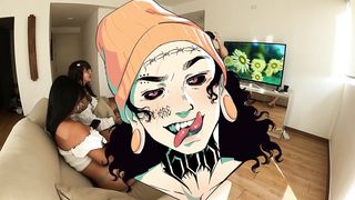 I plumbed the trans female and her step-sister in the living apartment while their parents see television