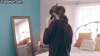 TRANSHUN - Buxomy TRANSSEXUAL COUGAR slaps and pokes honies in cooter in doggie