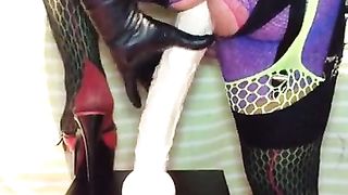 SISSY COCKSLUT NAIL REAR ENTRANCE DILATED WITH GOOD-SIZED THICK FAUX-COCK