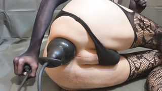 Examining my thresholds with inflatable ass-plug - Femboy solo assfucking spreading