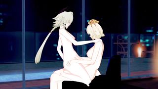 Zenless Zone Zero : Burnice x Caesar [ Hermaphroditism Anime porn Yuri ]