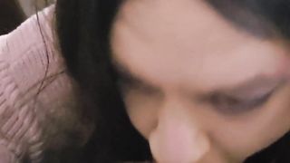 Sissy Crossdresser deep throats and guzzles grindr hook-up.