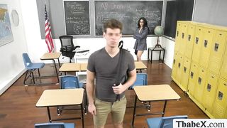 Latina TRANSSEXUAL instructor Eva Maxim gives schoolgirl oral