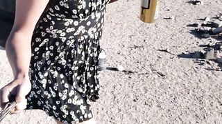 transgender princess hermosa con minivestido camina en publico con sandalias muy caliente