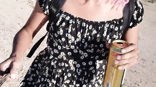 transgender princess hermosa con minivestido camina en publico con sandalias muy caliente