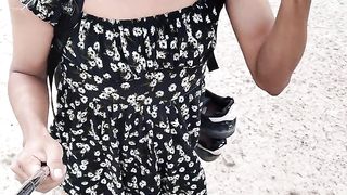 glorious transgirl camina en publico con minifalda y sandalias muy caliente