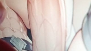 deep throating large chisel and venoza anime porn trans and smooching her throat, macro shot