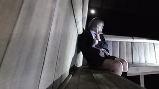 Crossdresser【女装】JKコスで露出オナニー中に見つかってハメられる