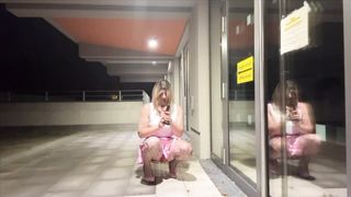 Sissy Fake penis instructing in public