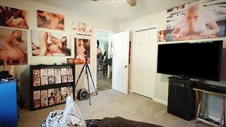 Enormous juicy faux bumpers crossdresser attempting on a shipment of womens clothes uncircumcised rod wank off