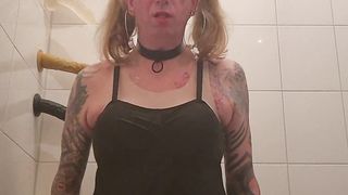 Sissy Bunny jumps on fake penis