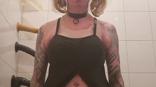 Sissy Bunny jumps on fake penis