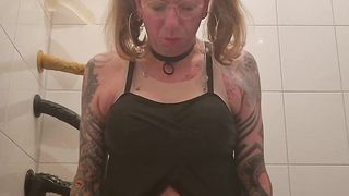 Sissy Bunny jumps on fake penis