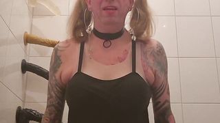 Sissy Bunny jumps on fake penis