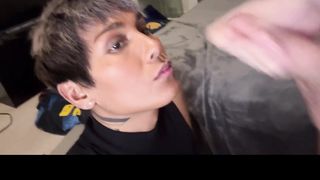 Femboy in sundress gives wild hawk tuah and gets jizz on tongue.