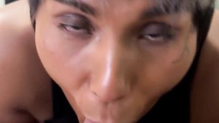 Femboy in sundress gives wild hawk tuah and gets jizz on tongue.