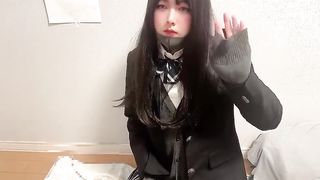 Japanese femboy milks in a JK costume play clothing. part1