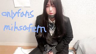 Japanese femboy milks in a JK costume play clothing. part1